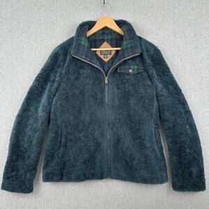Pendleton Women's Fuzzy Zip Jacket Sherpa Coat XL Dark Blue Fleece Sweater Plaid